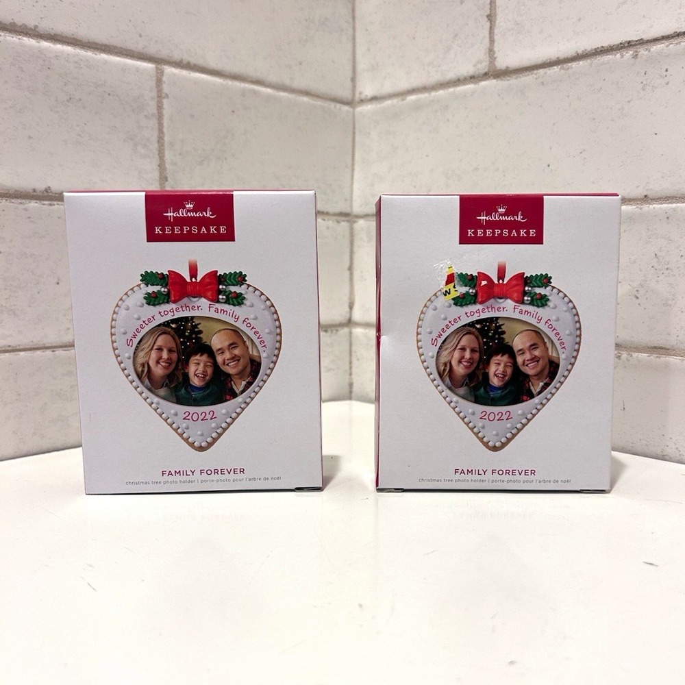 Hallmark Keepsake 2022 Family Forever Heart Photo Holder Ornament Lot of 2